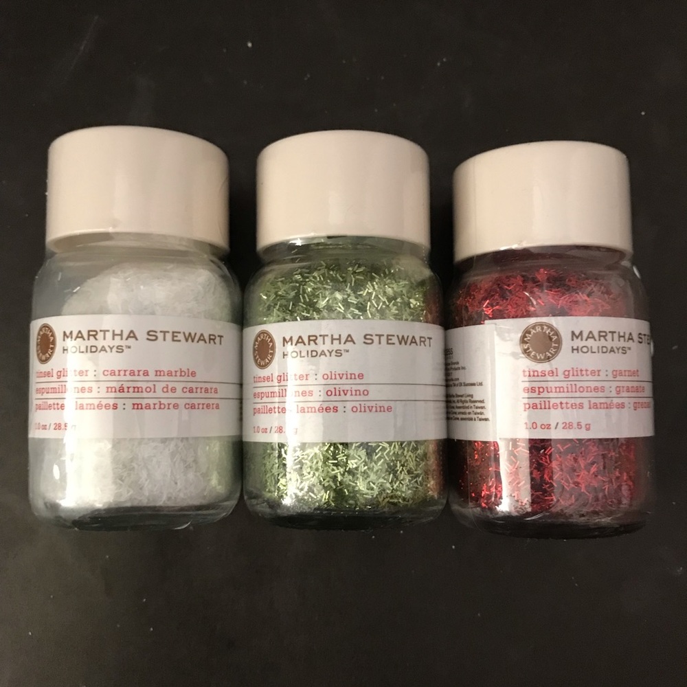 Martha Stewart Holidays TINSEL glitter 3 pieces Garnet, Olivine & Carrara marble